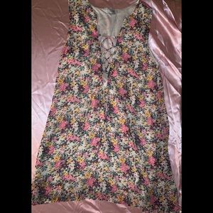Tobi Floral Sleeveless Lace-Up Tank Dress